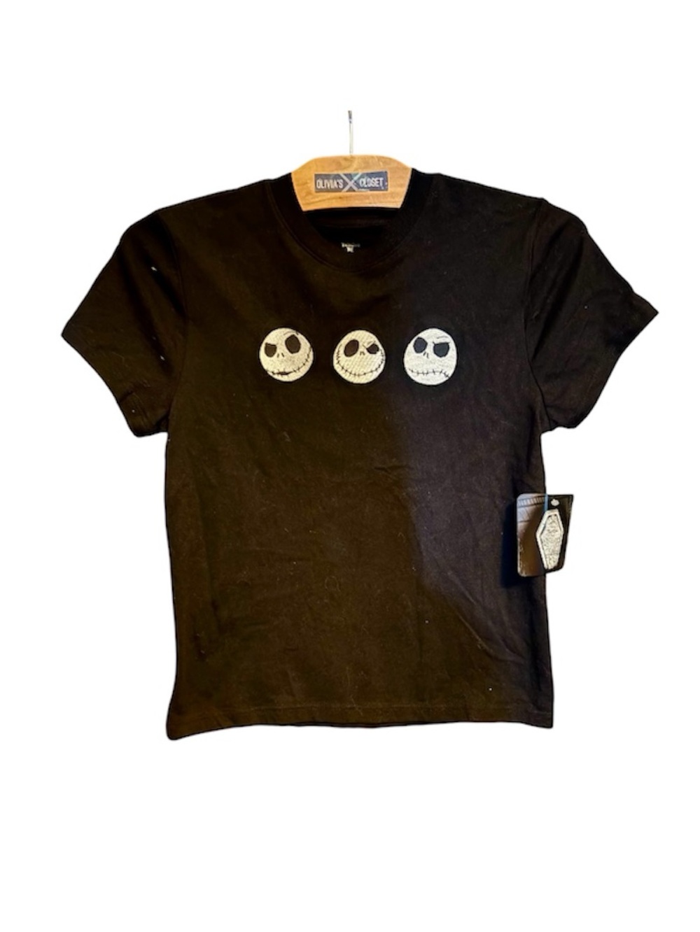 Disney Black Short Sleeve Tee with Embroidered Three Jack Skulls